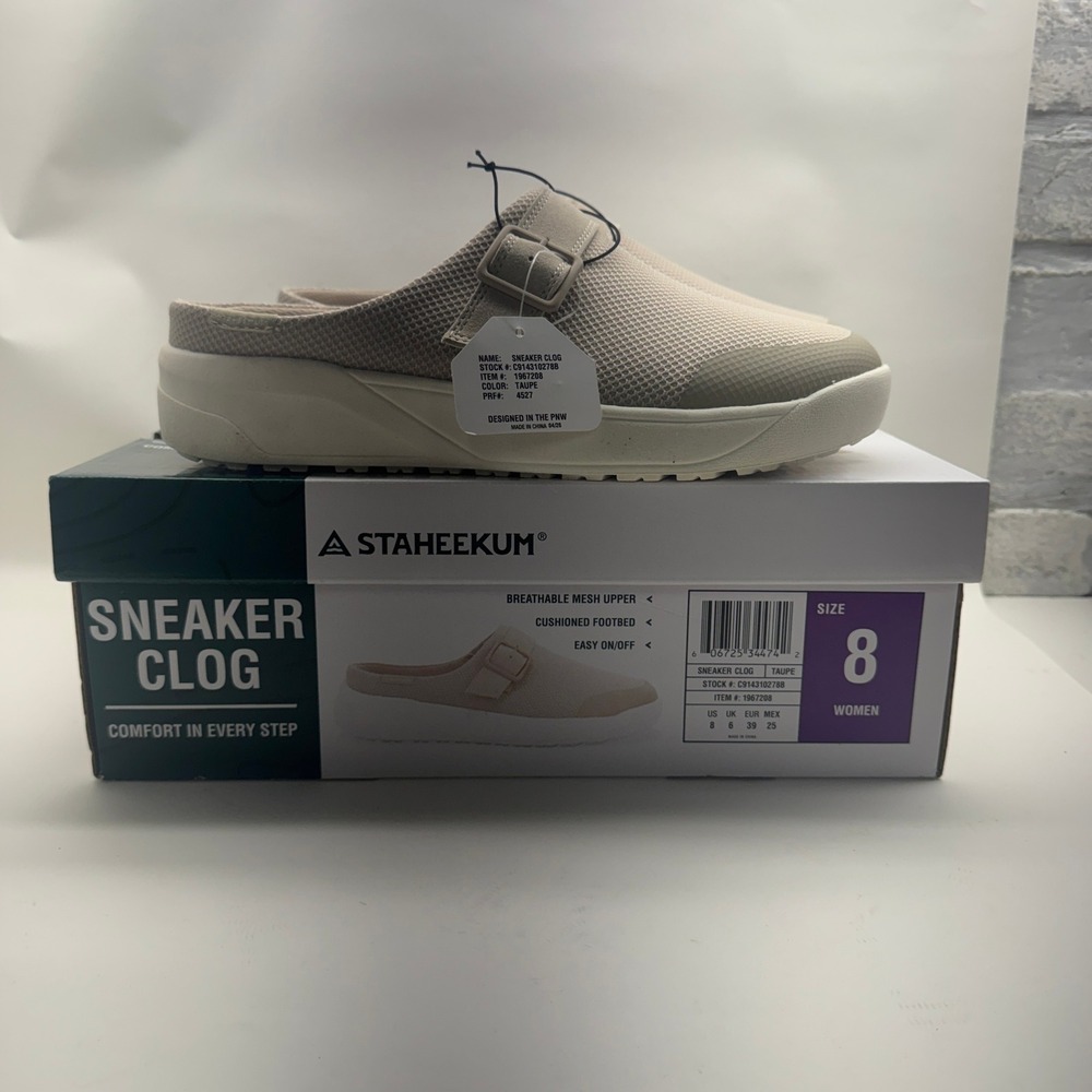 Staheekum Women Sneaker Clog Taupe Mesh Slip On Mule Buckle C914310278B Size 8